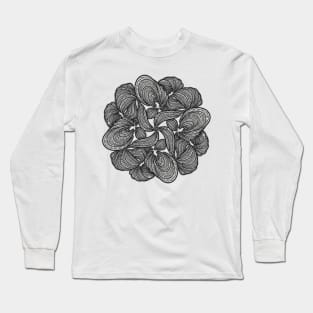 Stringy Mandala - Intricate Black and White Digital Illustration - Vibrant and Eye-catching Design for printing on t-shirts, wall art, pillows, phone cases, mugs, tote bags, notebooks and more Long Sleeve T-Shirt